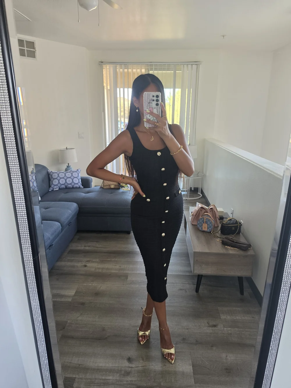 Classic Black Button-Front Midi Dress - Picture 6 of 17